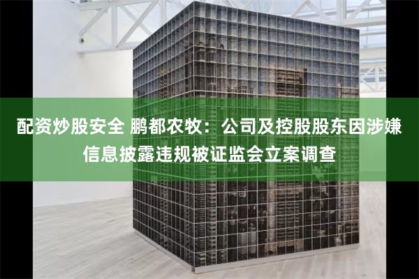 配资炒股安全 鹏都农牧：公司及控股股东因涉嫌信息披露违规被证监会立案调查