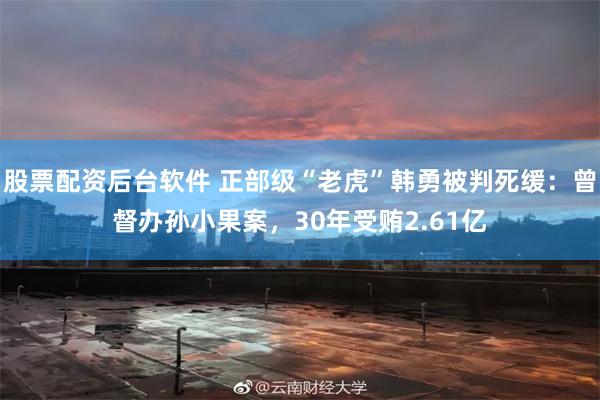 股票配资后台软件 正部级“老虎”韩勇被判死缓：曾督办孙小果案，30年受贿2.61亿